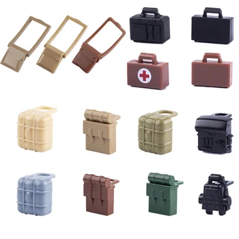 WW2 Karinės Packback Blokai Mini Pack Kareivis Duomenys Ginklų Lagaminą Medicinos Dėžutė, Maišelis Priedai Idėja 