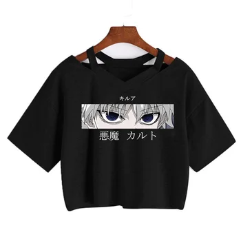 Kawaii Hunter X Hunter Killua Zoldyck T-shirt Moterims, Japonų Anime Marškinėlius Kurapika Hisoka Hxh Manga T-shirt, Derliaus Viršuje Tees Moteris