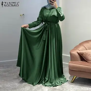 Laisvas Elegantiškas Klub Ilga Suknelė Musulmonų Mados ZANZEA Moteris Visiškai Rankovėmis Suknelės Atsitiktinis Musulmonų Juostinės Šaliai, Skraistės Abaja Kaftan