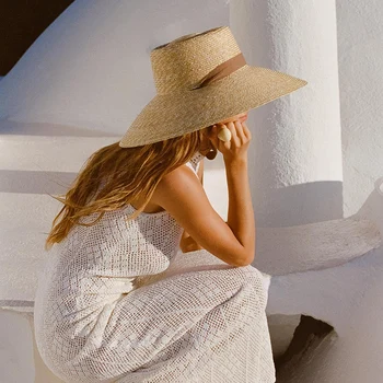 2023 Nauji Plačiai Kraštų Paplūdimys Skrybėlės Su Kaklo Kaklaraištis Moterų Didelės UV Apsauga nuo Saulės, Skrybėlę Vasarą Didelis Kraštų Kviečių Šiaudų Kepurės Didmeninė Nuotrauka 1