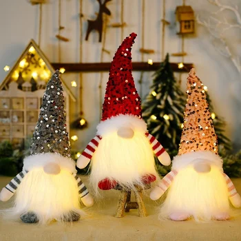 Kalėdinė Dekoracija Temą Gnome Santa Žėrintis Ragų, Beveidis Pliušinis Lėlės Elf Su LED Žibintai Šalies Žiemos Atostogų Dekoras
