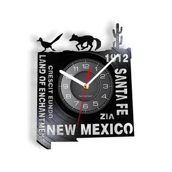 Žemės Užkeikimas JAV Buveinės Valstybės Pasirašyti Sieninis Laikrodis Santa Fe Vinilo Įrašas Sieninis Laikrodis Gyvenimo Naujosios Meksikos Housewarming Laikrodis Dovana Nuotrauka 0