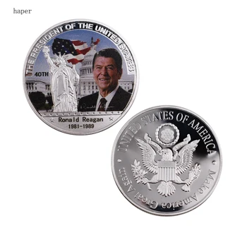Gimtadienio Dovanos MUMS 40 jav Prezidentas Ronaldas Reiganas Suvenyrų Monetos 999.9 Sidabro Padengtą Metalo Moneta Verta Kolekcija