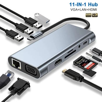 USB C Hub Docking Station C Tipo Su 4K HDMI Adapteris OTG su VGA Thunderbolt 