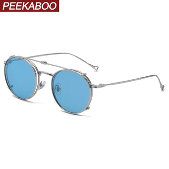 Peekaboo mėlyna žalia apvalios poliarizuoti akiniai nuo saulės vyrams klipą lankstymo uv400 optiniai akiniai moterims metalo rėmas vyrų vairavimo 2022 Nuotrauka 0