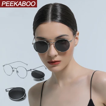 Peekaboo mėlyna žalia apvalios poliarizuoti akiniai nuo saulės vyrams klipą lankstymo uv400 optiniai akiniai moterims metalo rėmas vyrų vairavimo 2022 Nuotrauka 1