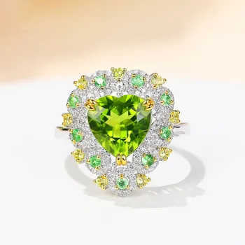 Originalus Naujas Olivīns Širdies Žiedas Moterims Nustatyti Putojantys Didelių Anglies, Deimantų Green Diamond Ring Putojantis Prabangūs Papuošalai Dovana Atostogų
