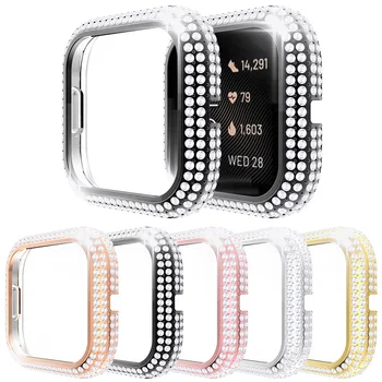 Prabanga Moterų Diamond Padengti Fitbit Versa 2 3 Prasme, Sunku Žiūrėti Atveju PC Krašto Apsaugos Bamperis Lengvas Rėmas Priedai
