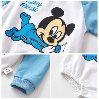Disney Mickey Minnie Kūdikių Romper Medvilnės ilgomis Rankovėmis Bodysuits Kūdikis, Kūdikis, Berniukas, Mergaitė 3PCS Drabužius, Kelnes, Skrybėlę Nustatyti Naujagimių Drabužiai Nuotrauka 3