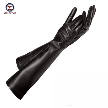 CHING YUN lady Ilgos pirštinės mados avikailis odos juoda gloves2019 moterų originali kumštinės pirštinės moterų Plonas pamušalas stiliaus Svirties įvorė Nuotrauka 0