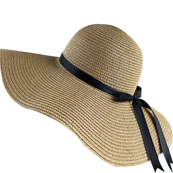  paprasta, Sulankstomas Platus Kraštų Floppy Merginos Šiaudų Skrybėlę nuo Saulės Skrybėlę Paplūdimį Moterys Vasaros Skrybėlę UV Apsaugoti Kelionių Bžūp Lady Bžūp Moteris Nuotrauka 1