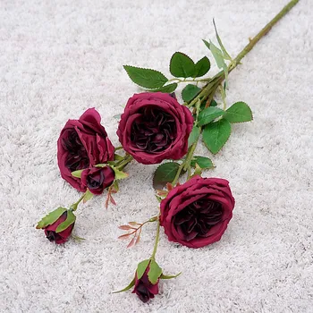 67 cm Dirbtinių Gėlių Rožinė Šilko Rose 3 Dideli Galvos ir 3 Mažų Pumpurų Nuotaka Vestuvių Foto Rekvizitai Home Hotel Apdaila 