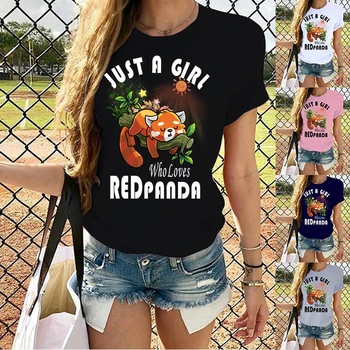Tiesiog, Mergina, kuri Myli Raudona Panda Tshirts Mados Vasaros Kawaii Drovus, Raudona Panda Marškinėliai Moterims Juokinga T-shirt Mielas Raudona Panda Tee Marškinėliai Nuotrauka 0