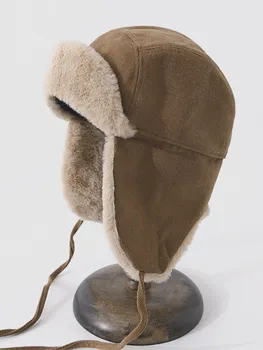 2021 M. Rudenį, Žiemą Storas Pliušinis Bombonešis Skrybėlės Medvilnės Šiltas Vyrai Moterys Suede Pilotas Ausies Prorector Kepurės Kepurės Kepurės Snapeliu Nuotrauka 0