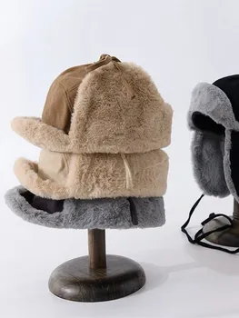 2021 M. Rudenį, Žiemą Storas Pliušinis Bombonešis Skrybėlės Medvilnės Šiltas Vyrai Moterys Suede Pilotas Ausies Prorector Kepurės Kepurės Kepurės Snapeliu Nuotrauka 1