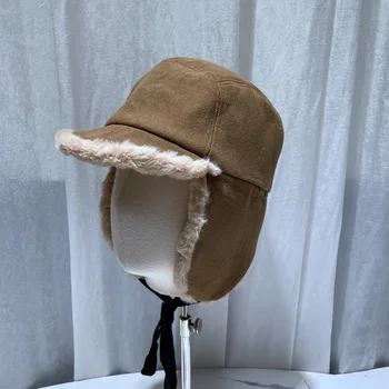 2021 M. Rudenį, Žiemą Storas Pliušinis Bombonešis Skrybėlės Medvilnės Šiltas Vyrai Moterys Suede Pilotas Ausies Prorector Kepurės Kepurės Kepurės Snapeliu Nuotrauka 3