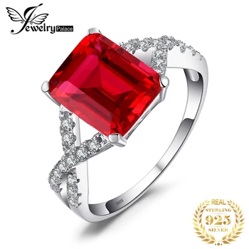 JewelryPalace 4.1 ct Sukurta Raudona Rubino 925 Sterlingas Sidabro Vestuvės Vestuvinis Pažadas Žiedas Moterų Mados Šaliai, Papuošalai, Dovana