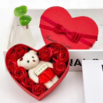 10vnt Širdies Formos Dirbtinių Rožių Žiedų Lokys Dovanų Dėžutėje Valentino Romantiškas Vestuves Draugei, Žmonai Romantiška Metu