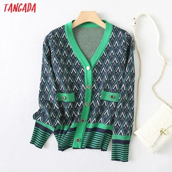 Tangada Moterims, Elegantiška Žalios Deimantų Modelio Megztinis Vintage Megztinis 2021 Pasėlių Megzti Megztinis YU89 Nuotrauka 0