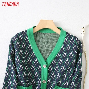 Tangada Moterims, Elegantiška Žalios Deimantų Modelio Megztinis Vintage Megztinis 2021 Pasėlių Megzti Megztinis YU89 Nuotrauka 1