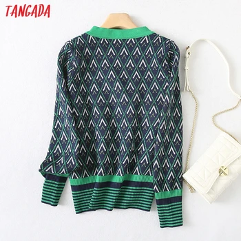 Tangada Moterims, Elegantiška Žalios Deimantų Modelio Megztinis Vintage Megztinis 2021 Pasėlių Megzti Megztinis YU89 Nuotrauka 4