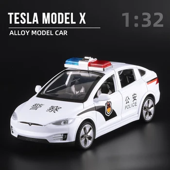 1:32 Tesla MODEL X Policija Lydinio Automobilio Modelį Diecasts & Žaislinės Transporto priemonės Žaislinius Automobilius Nemokamas Pristatymas Vaikams Kalėdų Dovanos Berniuko Žaislas Nuotrauka 1