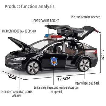 1:32 Tesla MODEL X Policija Lydinio Automobilio Modelį Diecasts & Žaislinės Transporto priemonės Žaislinius Automobilius Nemokamas Pristatymas Vaikams Kalėdų Dovanos Berniuko Žaislas Nuotrauka 2