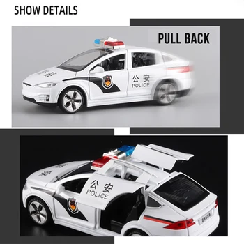 1:32 Tesla MODEL X Policija Lydinio Automobilio Modelį Diecasts & Žaislinės Transporto priemonės Žaislinius Automobilius Nemokamas Pristatymas Vaikams Kalėdų Dovanos Berniuko Žaislas Nuotrauka 3