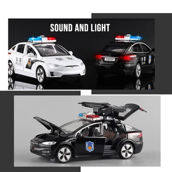 1:32 Tesla MODEL X Policija Lydinio Automobilio Modelį Diecasts & Žaislinės Transporto priemonės Žaislinius Automobilius Nemokamas Pristatymas Vaikams Kalėdų Dovanos Berniuko Žaislas Nuotrauka 4