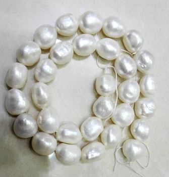 Vienos Sruogos tikras Perlas Granulių 11-13mm Ryškiai Balta Baroko Perlas Natūralių Gėlavandenių Perlų prarasti karoliukai 35cm / 15inch Nuotrauka 0