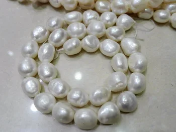 Vienos Sruogos tikras Perlas Granulių 11-13mm Ryškiai Balta Baroko Perlas Natūralių Gėlavandenių Perlų prarasti karoliukai 35cm / 15inch Nuotrauka 1