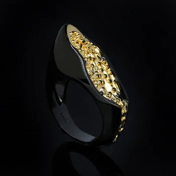 Kūrybos geometrinis aukso juodojo aukso žiedas mados paprasta retro žiedas papuošalai dovana kokteilis tinka ponios Nuotrauka 1