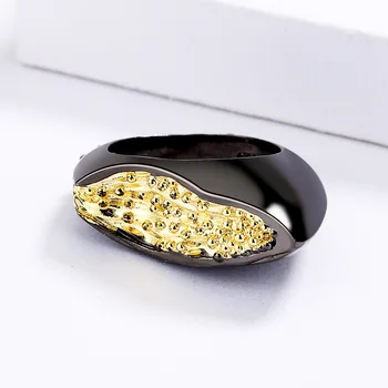 Kūrybos geometrinis aukso juodojo aukso žiedas mados paprasta retro žiedas papuošalai dovana kokteilis tinka ponios Nuotrauka 2
