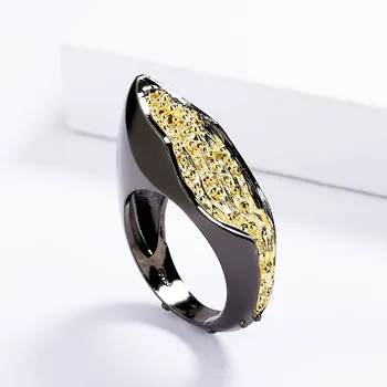 Kūrybos geometrinis aukso juodojo aukso žiedas mados paprasta retro žiedas papuošalai dovana kokteilis tinka ponios Nuotrauka 3