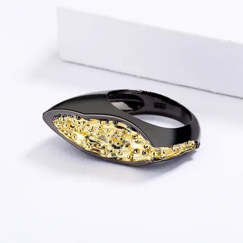 Kūrybos geometrinis aukso juodojo aukso žiedas mados paprasta retro žiedas papuošalai dovana kokteilis tinka ponios Nuotrauka 4