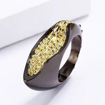 Kūrybos geometrinis aukso juodojo aukso žiedas mados paprasta retro žiedas papuošalai dovana kokteilis tinka ponios Nuotrauka 5