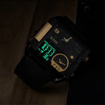 Naujas Dizainas LED Skaitmenų Dvigubas Ekranas Vyrų Laikrodžiai Didelis Dydis Aikštėje Dial Odinis Sport vyriški Laikrodžiai Prabangos Prekės ženklo Žiūrėti Male Nuotrauka 2