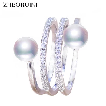 ZHBORUINI 2020 Smulkių Perlų Žiedas Papuošalai Multi Eilės Natūralių Gėlavandenių Perlų 925 Sterlingas Sidabro Dideli Žiedai Moterims Nuotrauka 0