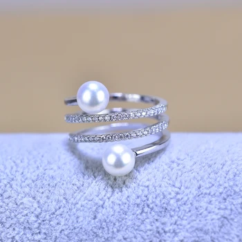 ZHBORUINI 2020 Smulkių Perlų Žiedas Papuošalai Multi Eilės Natūralių Gėlavandenių Perlų 925 Sterlingas Sidabro Dideli Žiedai Moterims Nuotrauka 1