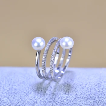 ZHBORUINI 2020 Smulkių Perlų Žiedas Papuošalai Multi Eilės Natūralių Gėlavandenių Perlų 925 Sterlingas Sidabro Dideli Žiedai Moterims Nuotrauka 2