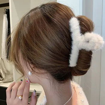 Korėjos Prabangus Plaukų Segtukas Dirbtiniais Kailiais Plaukų Žnyples, Šukos Gnybtus Rudenį, Žiemą, Plaukų Segtukai Žiburių Mados Moterų Hairgrips Plaukų Aksesuarai Nuotrauka 2