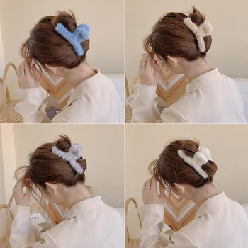 Korėjos Prabangus Plaukų Segtukas Dirbtiniais Kailiais Plaukų Žnyples, Šukos Gnybtus Rudenį, Žiemą, Plaukų Segtukai Žiburių Mados Moterų Hairgrips Plaukų Aksesuarai Nuotrauka 5