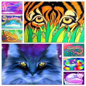 Naujas Pilnas Deimantų siuvinėjimo Animacinių filmų Tiger cat 5D 