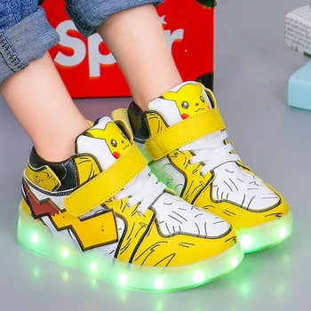Pokemon Pikachu vaikų sportbačiai naujų aukštos viršų batai berniukams šviesos laisvalaikio bateliai plius šviesos žiūrėti vaikų gimtadienio dovana Nuotrauka 2