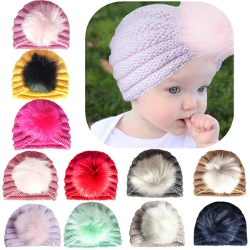 Nauja siunta Rudenį ir Žiemą Vaikams, skrybėlės šiltas vilnonis skrybėlės Kūdikių earmuffs galvos skrybėlės Kūdikių vilnonių kamuolys skrybėlės