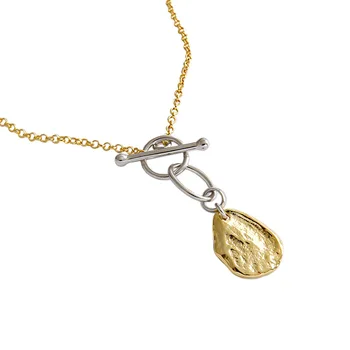 925 Sterlingas Sidabro OT Sagtis Alavo Folija Tekstūros Karoliai Moterų 18k Aukso Apkalos 45mm Clavicle Karoliai Femme Fine Jewelry Nuotrauka 4