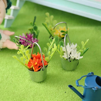 1:12 Lėlių Mini Geležies Kibirą Gėlių Krepšelis Modeliavimas Gėlių Vazoninių Augalų Lėlės Sodo Dekoro Priedai Nuotrauka 3