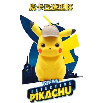 Originali Pokemon Mielas Didelis Detektyvas Pikachu Vandens Puodelį Filmą Anime Šiaudų Puodelis Vandens, Puodelis Pikachu Taurės Lauko žaislų dovana Nuotrauka 5