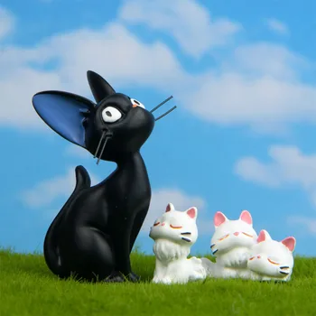 Mielas Juoda Ragana, Katinas Jiji Baltas Kačiukas Kiki Animacinių Filmų Gyvūnų Figūros Modelio Miniatiūrinės Kraštovaizdžio Puošmena Žaislai, Lėlės Namas Dovanos Nuotrauka 5