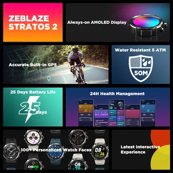 Zeblaze Stratos 2 GPS Smart Žiūrėti AMOLED 24h Sveikatos Stebėsenos Atsparus Vandeniui 5 ATM Ilgas Baterijos veikimo laikas Smartwatch 2022 Nuotrauka 1